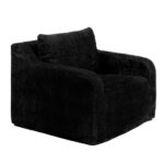 Plush black fabric armchair with a modern, boxy design. shop now at Louis & Henry