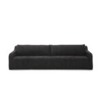 Plush black fabric 4-seat sofa with a modern, boxy design