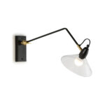 GABRIELE Crystal Wall Lamp with crystal shade on adjustable arm, black with gold accents.