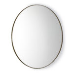 Large circular mirror with slim gold frame against white background