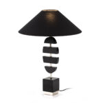 MICHEL Black Granite Table Lamp featuring individual granite pieces with spaces between and nickel accents, creating a sculptural and stylish design.