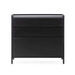 VALENTINI Cedar Wood Chest Of Drawers with a sleek black finish, featuring four spacious drawers, including a uniquely designed bottom drawer for added style and functionality. 2/2