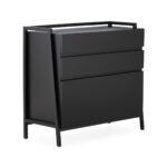 VALENTINI Cedar Wood Chest Of Drawers with a sleek black finish, featuring four spacious drawers, including a uniquely designed bottom drawer for added style and functionality. 2/2