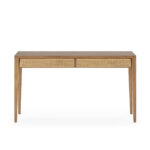 MONIQUE Natural Cedar Wood and Rattan Desk featuring two rattan-front drawers.