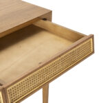 MONIQUE Natural Cedar Wood and Rattan Desk featuring two rattan-front drawers.