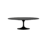 ETRO Black Marble Coffee Table with an oval black marble top, natural veining, and a black tulip base. Measures 120x60x42 cm.