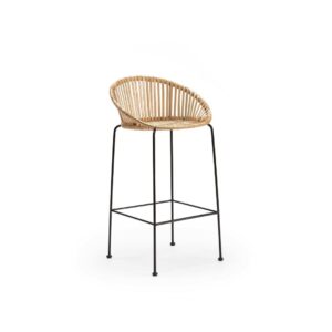 EVE Natural Wicker Barstool with a sleek black metal frame and a natural wicker seat featuring a unique geometric design, perfect for adding contemporary style and rustic charm to bar or kitchen counter seating.