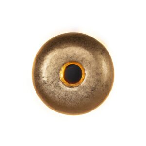 FRANCESCO Golden Bell Wall Light with circular design in gold finish and black circle emitting light from behind.