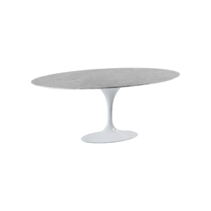 EERO Tulip Marble Dining Table with a white tulip-style base and a white natural marble top featuring unique veining, measuring 200x120x73 cm.