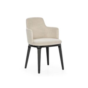 SAMUEL Black and White Dining Chair with molded arms, off-white upholstery, and high-quality black wooden frame. Product Code: TN5064799.