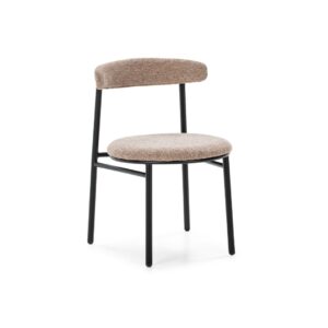 SILAS Beige and Black Dining Chair with a steel frame, circular padded seat, and curved padded backrest upholstered in premium speckled grey fabric. Product Code: TN5064801.