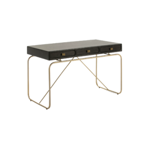 YVES Black And Gold Desk, stylish desk with gold frame and black wood, three drawers with aged gold handles, Product Code: TN5064807.