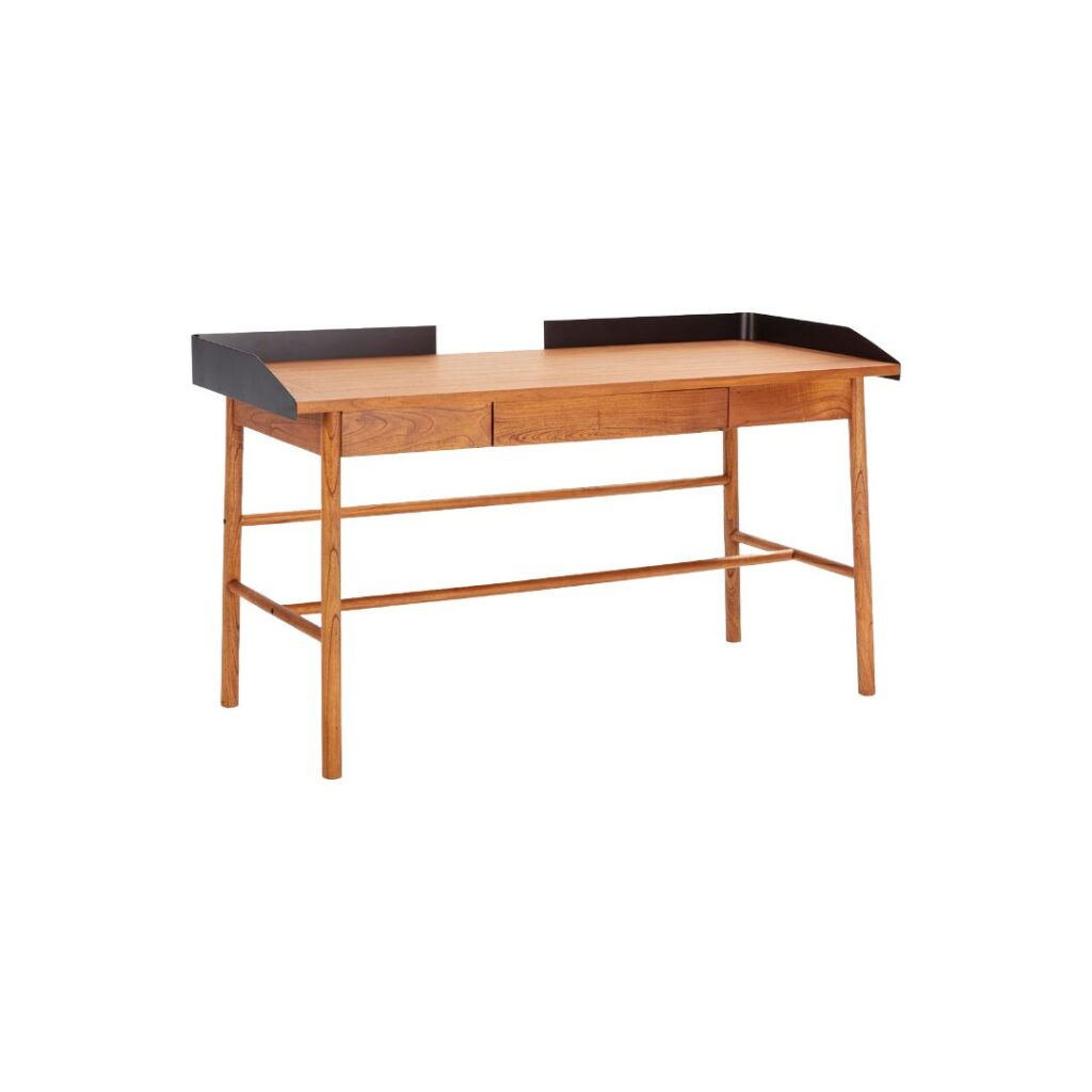 REN&Eacute;E Mindi Wood Office Desk, luxurious desk with black accents, center drawer, sustainable wood, Product Code: TN5064808.