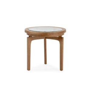 ÉTIENNE Natural Cedar Wood Side Table, round cedar wood side table with glass inlay top, Product Code: TN5064815.