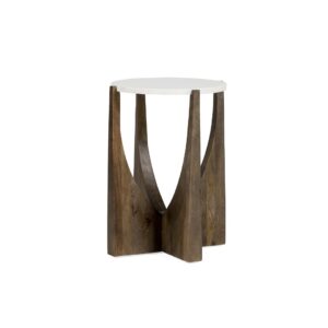 ADÉLE Marble and Wood Side Table, contemporary side table with white marble top and sleek brown solid wood base, Product Code: TN5064818.