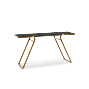 EMIL Gold Metal Console Table, gold metal frame with dark wooden tabletop inlay, contemporary design, Product Code: TN5064819.