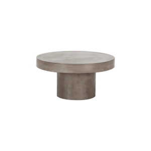 CLARA Anthracite Concrete Coffee Table, round, robust, and rustic, made from natural materials like granite flour, cement, and natural jute fibres. Measures 90x90x45 cm.