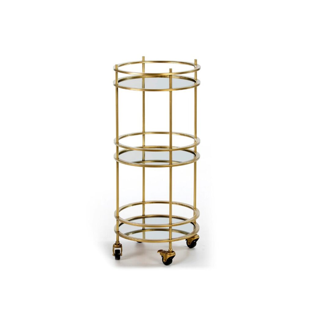 JOSIANE Gold Wine Cart, three-tier bar cart with golden finish and mirrored shelves, elegant design, Product Code: TN5064820.