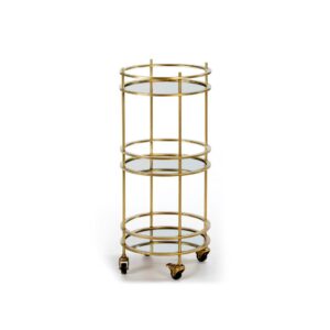 JOSIANE Gold Wine Cart, three-tier bar cart with golden finish and mirrored shelves, elegant design, Product Code: TN5064820.