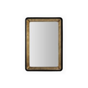 GABRIEL Metallic Gold Wall Mirror with deep forged metal, tapered sides, antiqued gold inside, and distressed black outside, ideal for home or office décor.