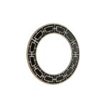 LAURENCE Black and White Mirror with a geometric pattern frame made from black and white glass pieces with a gold trim, ideal for adding contemporary elegance to living rooms, bedrooms, or entryways.