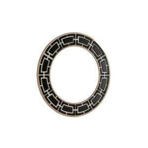 LAURENCE Black and White Mirror with a geometric pattern frame made from black and white glass pieces with a gold trim, ideal for adding contemporary elegance to living rooms, bedrooms, or entryways.