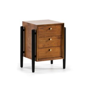 ITALO Solid Wood Bedside Table with solid dark wood construction, darker graining, and contemporary chunky legs that taper towards the bottom, ideal for enhancing bedroom style and functionality.