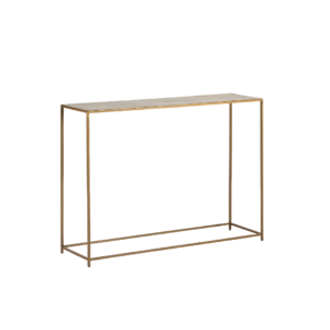 GEORGIO Golden Metal Console Table with a sleek golden metal frame and a table top featuring a classic Greek key design, perfect for enhancing the style and functionality of entryways, living rooms, or hallways.