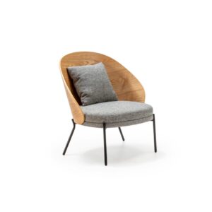 natural beech wood armchair, black frame, grey upholstery, designer chair, contemporary armchair, modern living room furniture, high-quality armchair, home décor