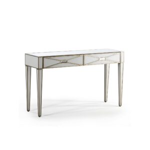PIERO Mirror Console Table with wooden construction, geometrical mirror patterning, and elegant golden edging, perfect for enhancing the style and functionality of entryways, living rooms, or hallways.