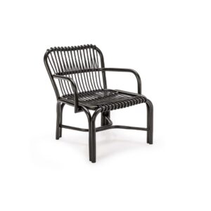 LORENZO Black Rattan Armchair with elegant rattan construction finished in a luxurious black color, perfect for enhancing the style and comfort of indoor and outdoor settings. Shop at Louis & Henry