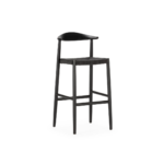 VALERIA Black Beech & Rope Barstool with a solid Beechwood frame, ergonomically curved backrest, and a natural paper cord seat, inspired by Scandinavian modernist design, perfect for dining or bar areas.