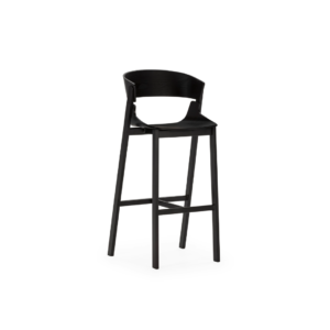 AELIA Black Oak Barstool with a tall, curved backrest, sleek Oak plywood design, and solid Oak wood frame and base, offering maximum comfort and contemporary elegance for bar or kitchen counter seating. Shop Now at Louis & Henry