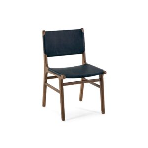 AUGUSTUS Navy Leather Dining Chair with a solid wood frame and natural premium leather seat and backrest in a navy finish, adding sophistication and elegance to any room.
