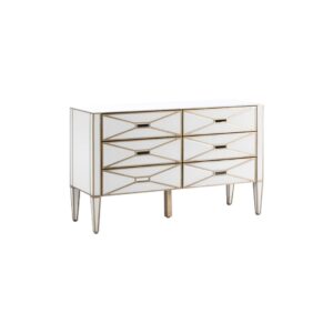 PIERO Mirror Chest Of Drawers featuring a striking geometrical mirror patterning with elegant golden edging, combining modern design with classic elegance, ideal for adding luxury and functional storage to any space.