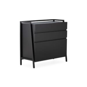 VALENTINI Cedar Wood Chest Of Drawers with a sleek black finish, featuring four spacious drawers, including a uniquely designed bottom drawer for added style and functionality. 2/2