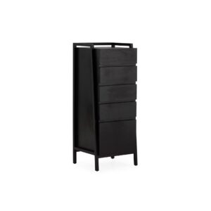 VALENTINI Cedar Wood Tallboy Set of Drawers with a sleek black finish, featuring five spacious drawers for ample storage and a sophisticated look.