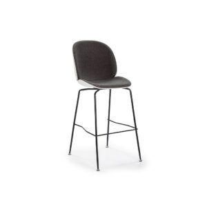 RAFAEL Grey and White Barstool with fully upholstered design, ABS body, and sleek black metal frame, perfect for modern interiors and renowned restaurants.
