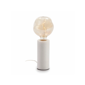 NICOLÁS White Marble Lamp, a small contemporary table lamp with a crafted white marble base and shadeless design, highlighting the bulb for a minimalist and sophisticated look.