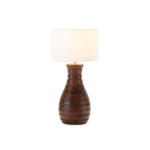 ICARUS Mango Wood Table Lamp, crafted from solid mango wood with a beautiful walnut finish and a unique channel design that sweeps to the top, adding elegance to any interior.