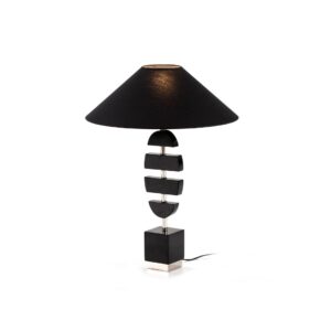 MICHEL Black Granite Table Lamp featuring individual granite pieces with spaces between and nickel accents, creating a sculptural and stylish design.