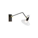 GABRIELE Crystal Wall Lamp with crystal shade on adjustable arm, black with gold accents.