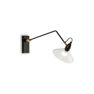 GABRIELE Crystal Wall Lamp with crystal shade on adjustable arm, black with gold accents.