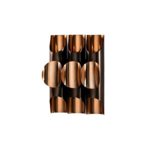 PIETRO Copper Wall Light with sculptural design featuring three cylindrical tubes and intricate perforations, ideal for sophisticated interiors.