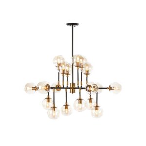AMEDIO 18 Bulb Crystal Globe Chandelier with sleek black frame, metal antique gold accents, and crystal globes, ideal for luxurious interiors.