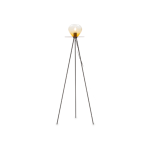 MILANO Amber Crystal Floor Lamp with black tripod base and amber crystal shade in a top hat shape, ideal for adding modern luxury to your home.