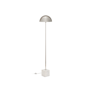 ADRIANO White Marble and Nickel Floor Lamp with natural marble base and elegant nickel mushroom-style shade, ideal for adding luxury to any room.