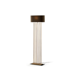 FABRIZIO Golden Floor Lamp with 9 gold bars and grey lampshade, featuring a modern geometrical design, perfect for contemporary interiors.
