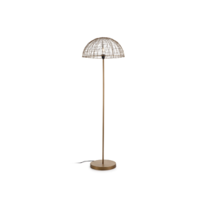 ORLANDO Antique Gold Floor Lamp with mushroom-style design and sculptural wire shade, perfect for adding vintage elegance to any room.