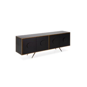 GIUSY Black and Gold Metal Sideboard with a luxurious black and gold painted finish and robust metal structure, perfect for adding refinement to any living space.